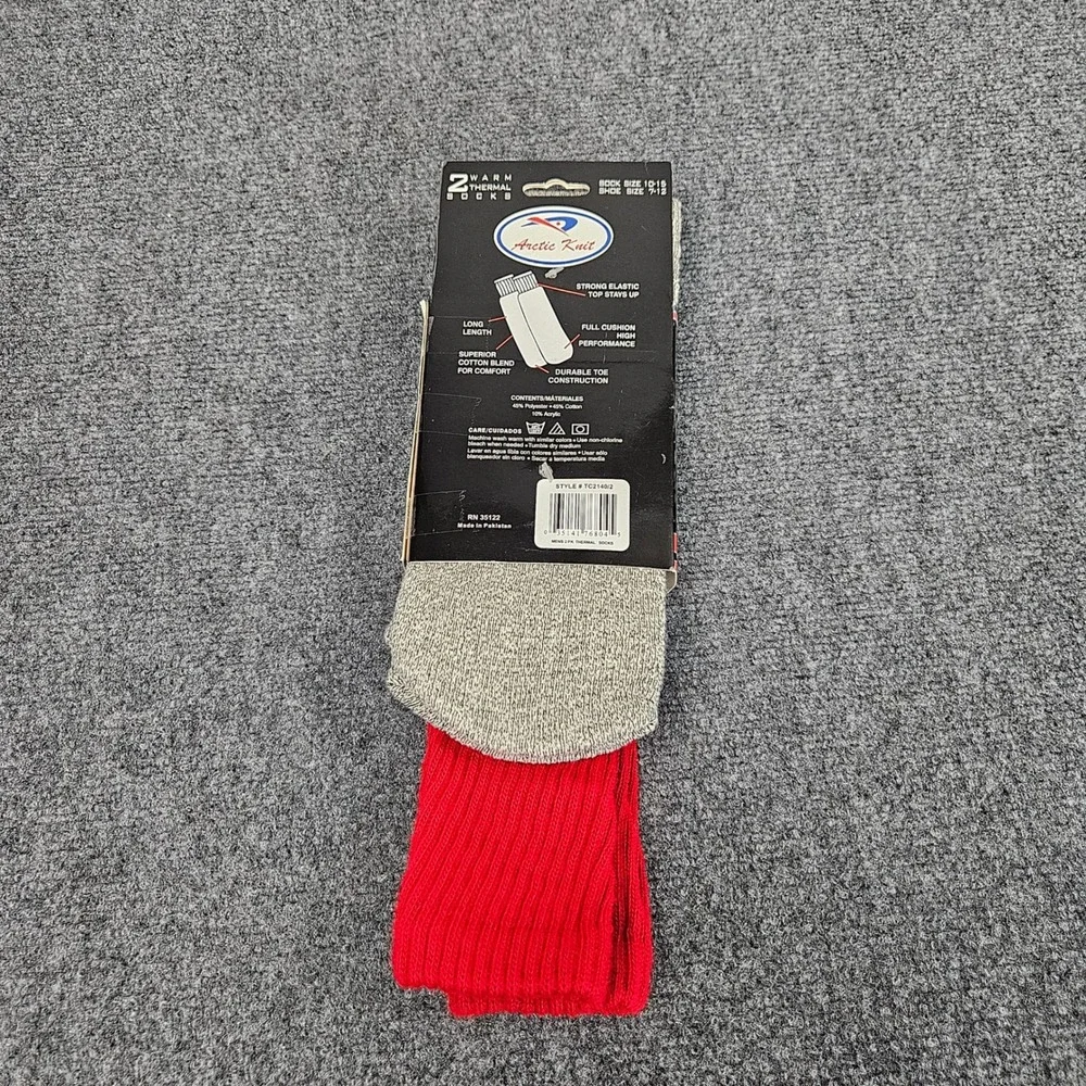 Arctic‎ Knit Mens Thermal Socks 2 Pair Sock 10-15 Red Gray Workwear Winter